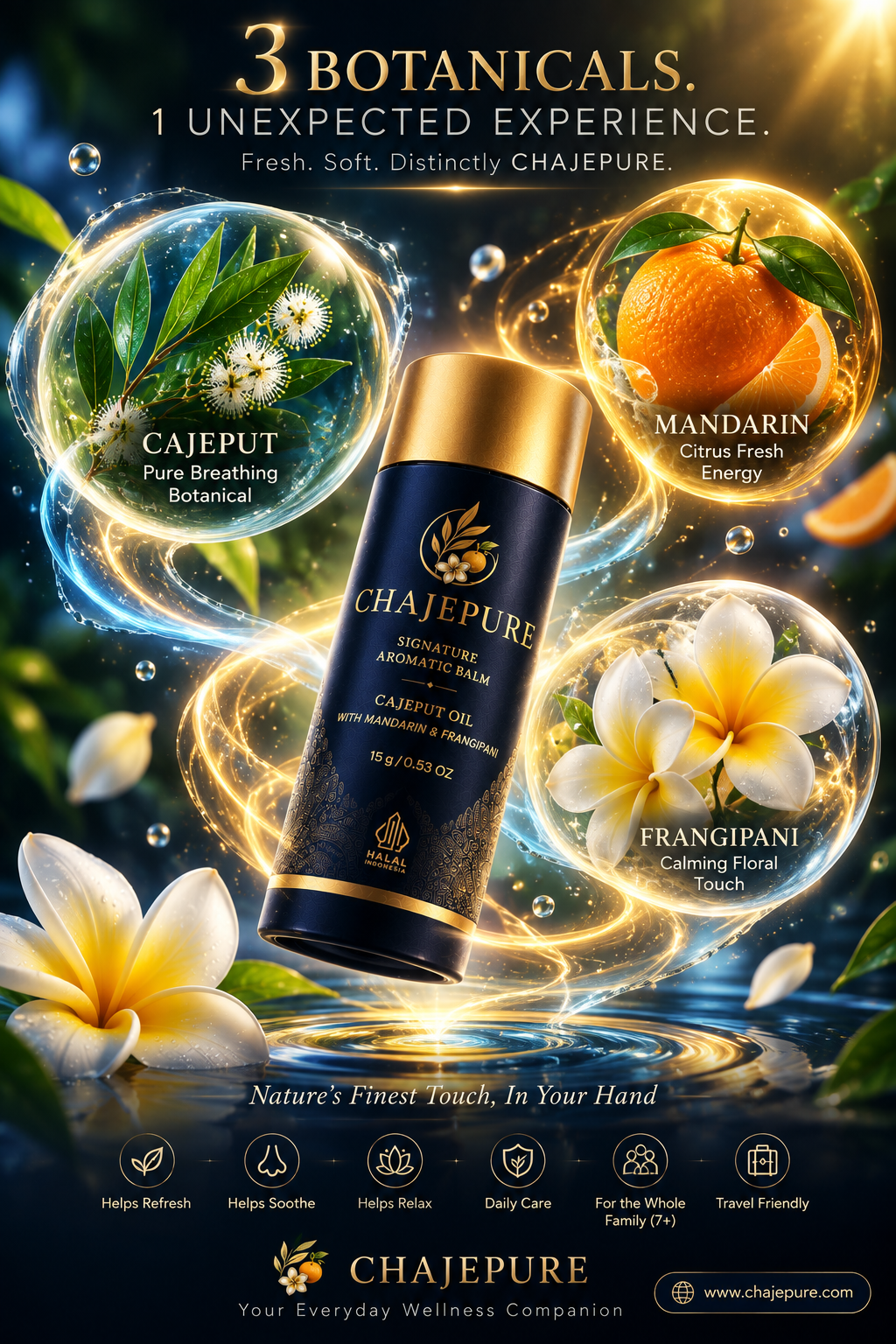 CHAJEPURE with Cajeput, Mandarin and Frangipani botanical story